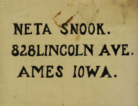 Front page of Neta Snook's diary showing her name and address