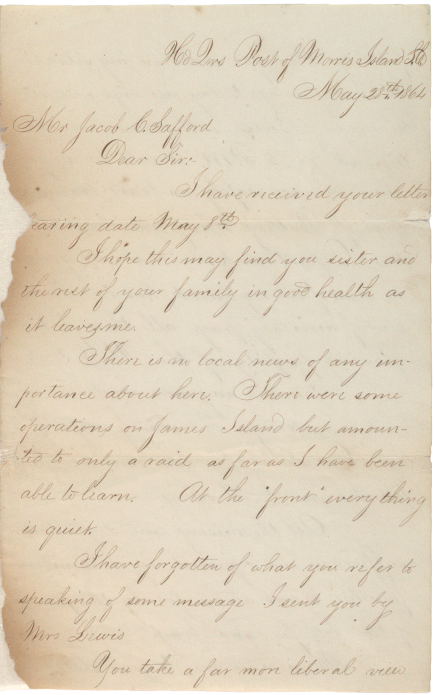 A letter from Francis Fletcher of the 54th Infantry Regiment, 1864 (The Gilder Lehrman Institute, GLC07345)
