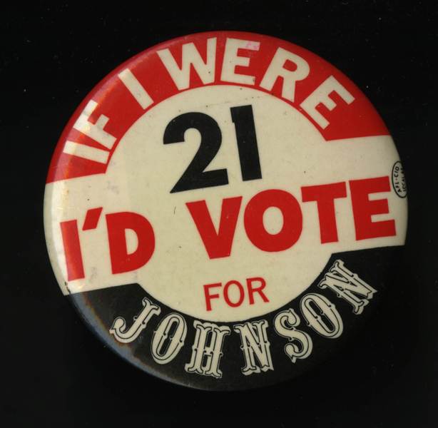 Campaign button from Lyndon Johnson's 1964 presidential campaign (Gilder Lehrman Institute, GLC09750)