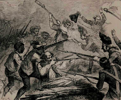 "The Battle of Bunker Hill: Peter Salem Shooting the British Major Pitcairn" from "The Black Phalanx; A History of the Negro Soldiers of the United States in the Wars of 1775-1812, 1861-1865" by Joseph T. Wilson, 1888 (Gilder Lehrman Institute, GLC06192) 