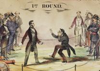 “Champion Prize Envelope – Lincoln & Davis in 5 Rounds. 1st Round,” J. H. Tingley, New York, NY, 1861 (Gilder Lehrman Collection)