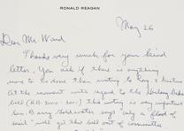 Ronald Reagan to Harold Ward, May 26, 1962. (Gilder Lehrman Collection) Ronald Reagan to Harold Ward, May 26, 1962. (GLC00782.17)