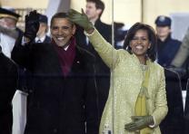 2009 Inaugural Parade. Michelle and Barack Obama watch the parade from the viewing stand in front of the White House, Washington, DC, 2009. (Carol M. Highsmith's America, Library of Congress, Prints and Photographs Division) Inaugural Parade. Michelle and Barack Obama watch the parade from the viewi
