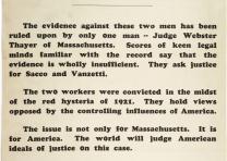 Sacco-Vanzetti Defense Committee, “Justice the Issue! Shall Sacco and Vanzetti be Judicially Murdered?” broadside, ca. July 1927. (Gilder Lehrman Collection) Sacco-Vanzetti Defense Committee, “Justice the Issue! Shall Sacco and Vanzetti