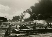 Aircraft on fire at Pearl Harbor, December 7, 1941(Gilder Lehrman Collection) Aircraft on fire at Pearl Harbor, December 7, 1941(Gilder Lehrman Collection)