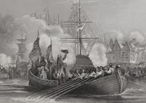 George Washington arrives in New York for first inauguration, April 30, 1789 (New York Public Library) George Washington arrives in New York for first inauguration, April 30, 1789 (Ne