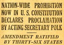 Article on the ratification of the Eighteenth Amendment from the Official US Bulletin, January 29, 1919. (Gilder Lehrman Collection) Official US Bulletin, January 29, 1919. (GLC01668)