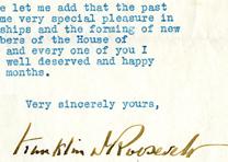FDR thanks the House of Representatives for their work during his first hundred days as president, June 10, 1933. (Gilder Lehrman Collection) Franklin D. Roosevelt to Henry T. Rainey, June 10, 1933. (GLC)
