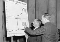 Commissioner of Labor Statistics describes how American earners lost more than $100 billion during nine years of unemployment, 1938. (Library of Congress Prints and Photographs Division) Commissioner of Labor Statistics explains loss of wages since 1929. (LOC, P&P)