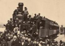 Railroad officials witness the completion of the transcontinental railroad, May 10, 1869, photographed by Andrew Russell. (Gilder Lehrman Collection) Joining of the rails, May 10, 1869, by Andrew Russell (GLC04481.04)