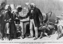 Engraving of Frederick Douglass as US Marshal in Washington DC, from Frank Leslie's Illustrated Newspaper, April 7, 1877. (Library of Congress Prints and Photographs Division)