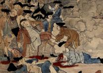 Detail of Crispus Attucks' death from "The Bloody Massacre" by Paul Revere, 1770. (Gilder Lehrman Collection) Detail of Crispus Attucks' death from "The Bloody Massacre" by Paul Revere, 1770
