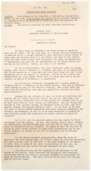 Franklin D. Roosevelt, [Press release of speech delivered on Memorial Day at Gettysburg, Pennsylvania], May 30, 1934. (Gilder Lehrman Collection)