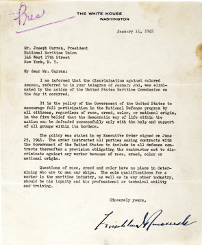 Franklin D. Roosevelt to Joseph Curran, January 14, 1942. (Gilder Lehrman Collec