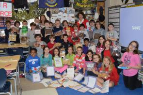 Mary Huffman and her social studies class sending "Treats 4 Troops"