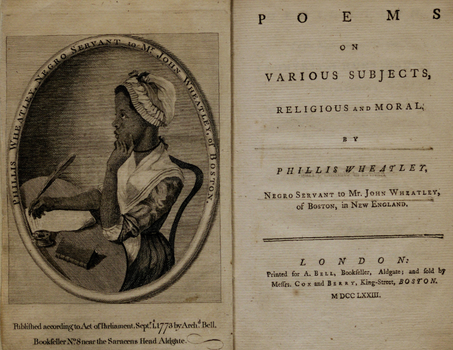 View of title page of Phillis Wheatley's book of poetry