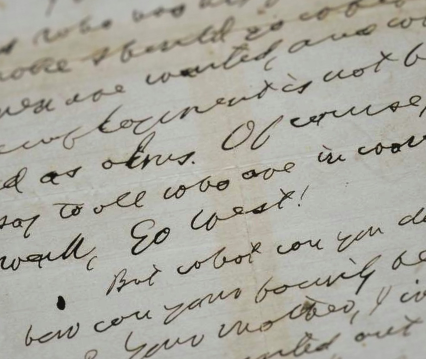 Detail from Horace Greeley's handwritten letter with focus on text "Go West!"