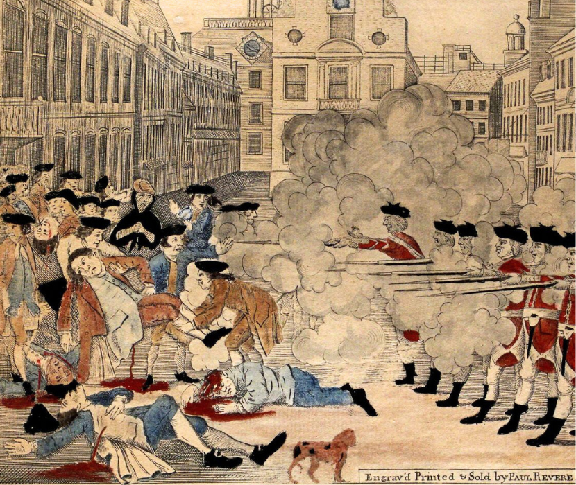 Paul Revere's 1770 engraving showing the Boston Massacre
