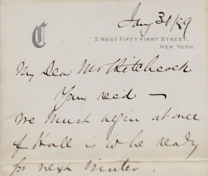 Andrew Carnegie letter regarding music hall.