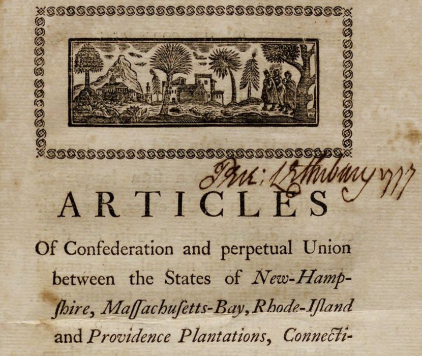 Page from a printed edition of the 1777 Articles of Confederation