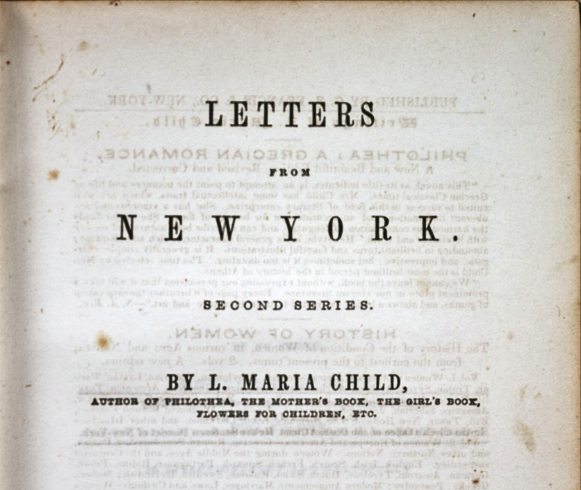 Title page of Lydia Maria Child's book of "Letters from New York"