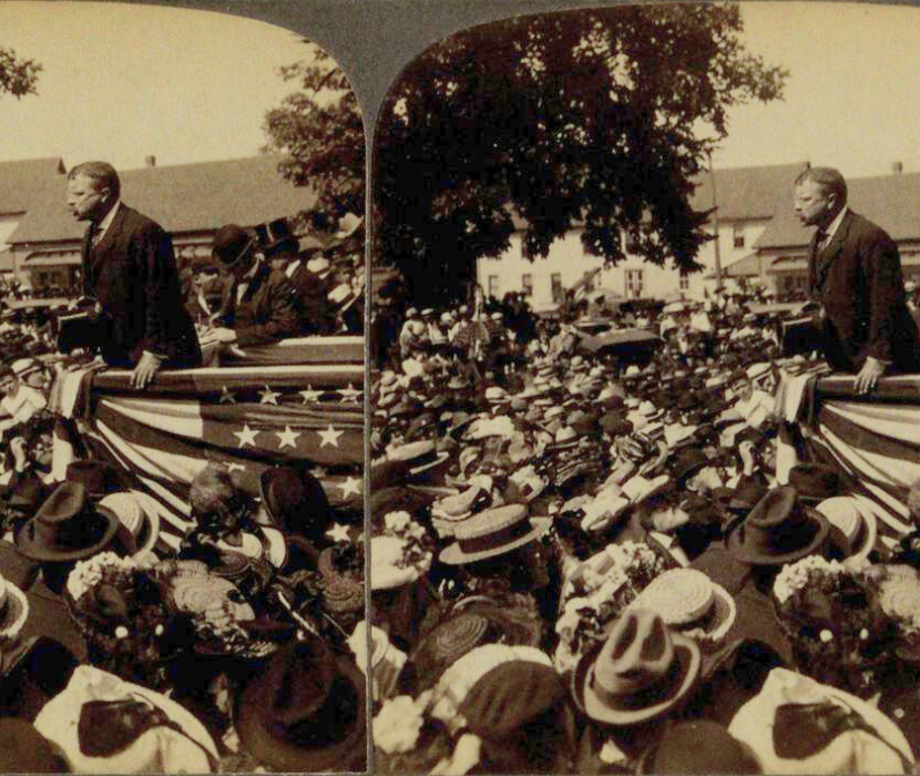Photo of Teddy Roosevelt giving a speech.