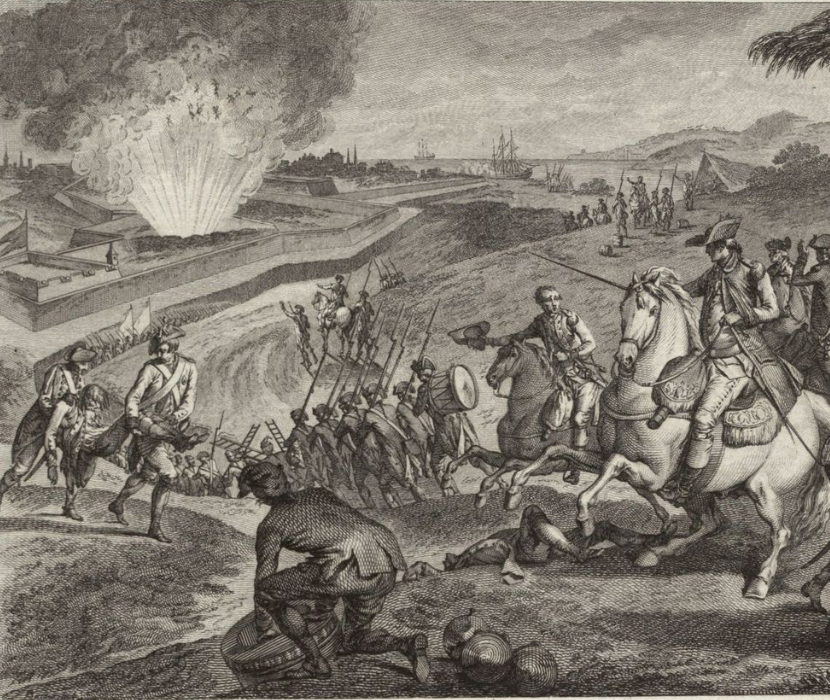 Engraved 1784 Illustration showing Pensacola Battle