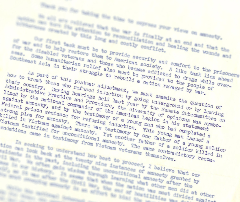 Edward Kennedy letter about Vietnam veterans.