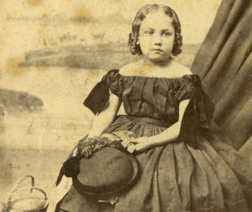 Black and white photograph of a girl described as being a 5 year old former slave  