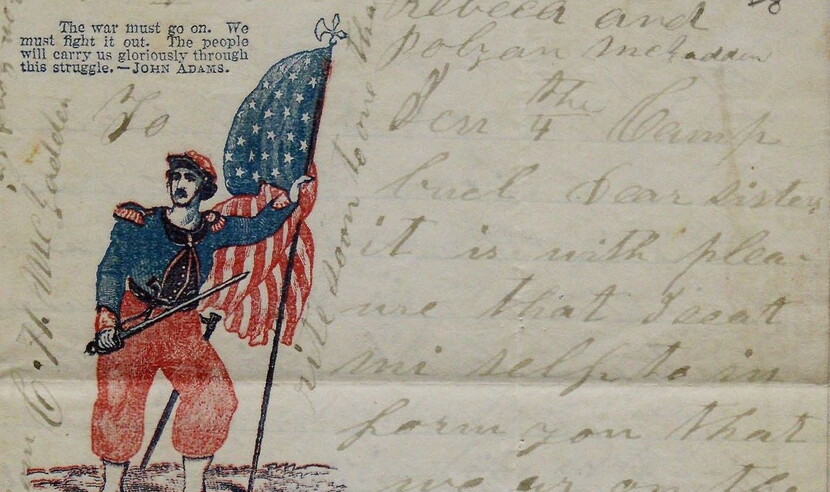 Letter with stamp of Union soldier holding the US flag