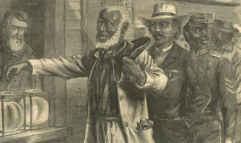 Illustration from 1867 issue of harper's weekly showing an African American voting for the first time