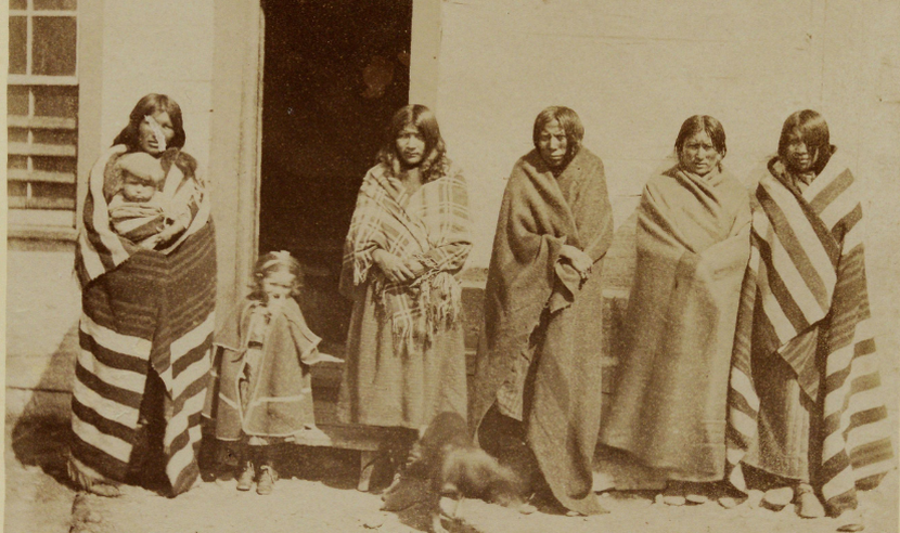 Group of five Native American women with a child and baby, 1871