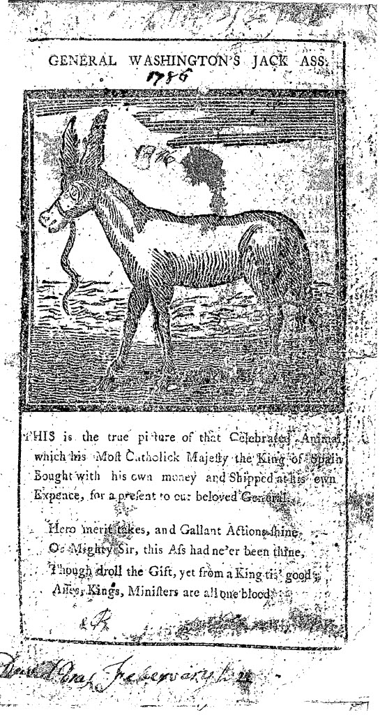 “General Washington’s Jack Ass” in Weatherwise’s Town and Country Almanack, for the year of our Lord, 1786. (Eighteenth Century Collections Online)