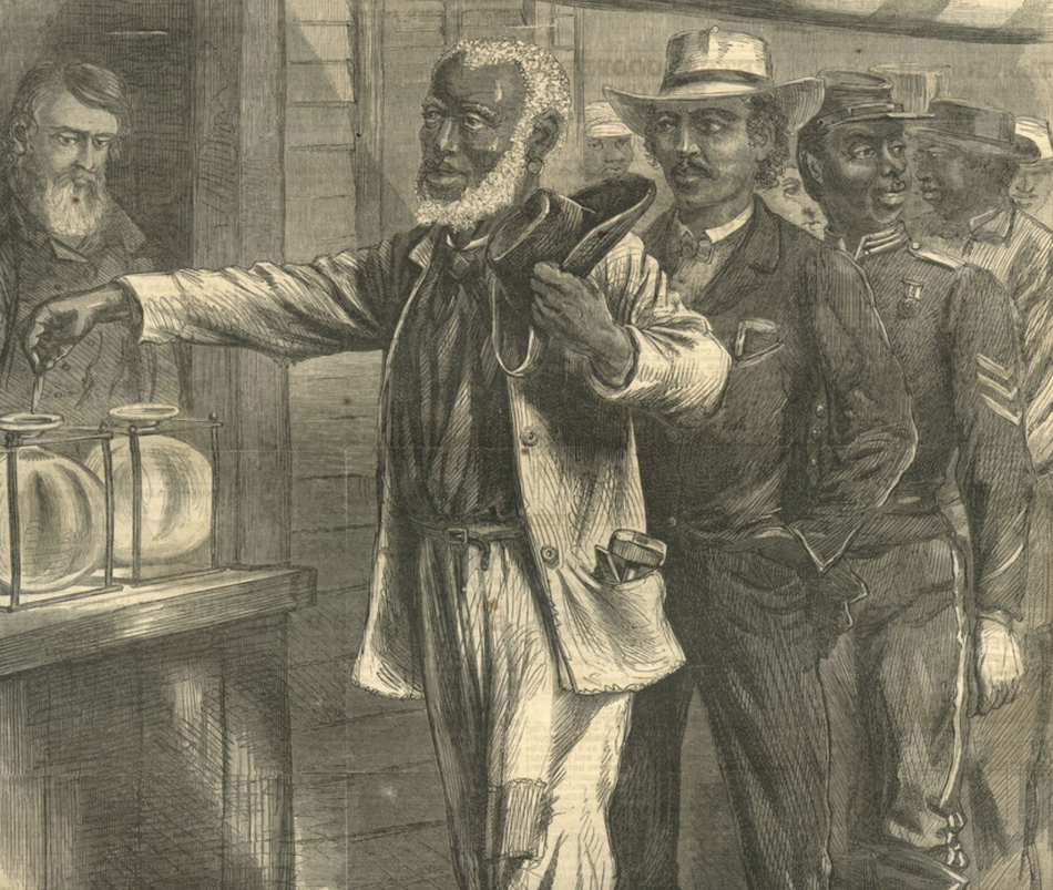 black man at a voting box