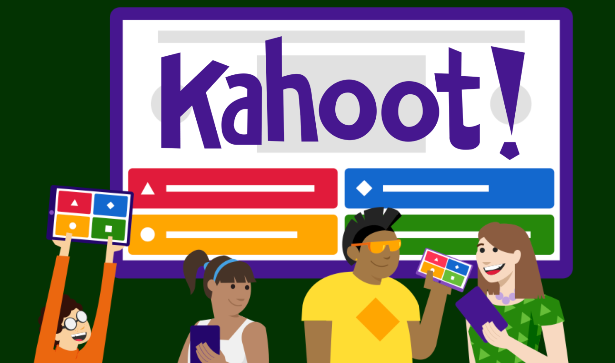 graphic with four kids playing kahoot!