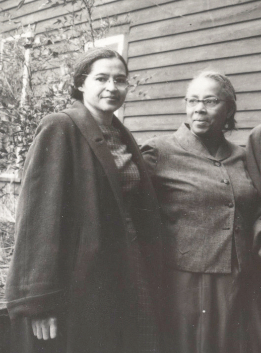 Rosa Parks (left) with Septima Clark at the Highlander Folk School in Tennessee, December 1956 (Library of Congress)