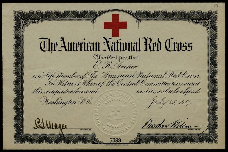 Membership Certificate Of The American National Red Cross Gilder