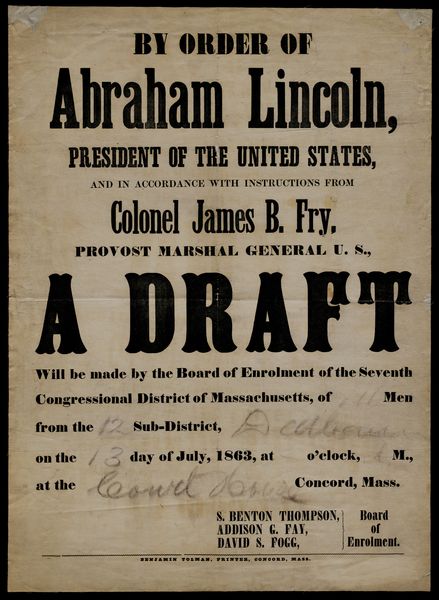 By Order Of Abraham Lincoln A Draft Dedham Mass Gilder Lehrman