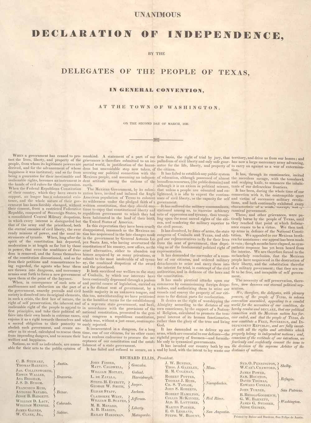 Texas Declaration of Independence, 1836