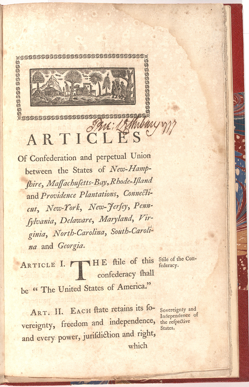 The Articles of Confederation, 1777 Gilder Lehrman Institute of