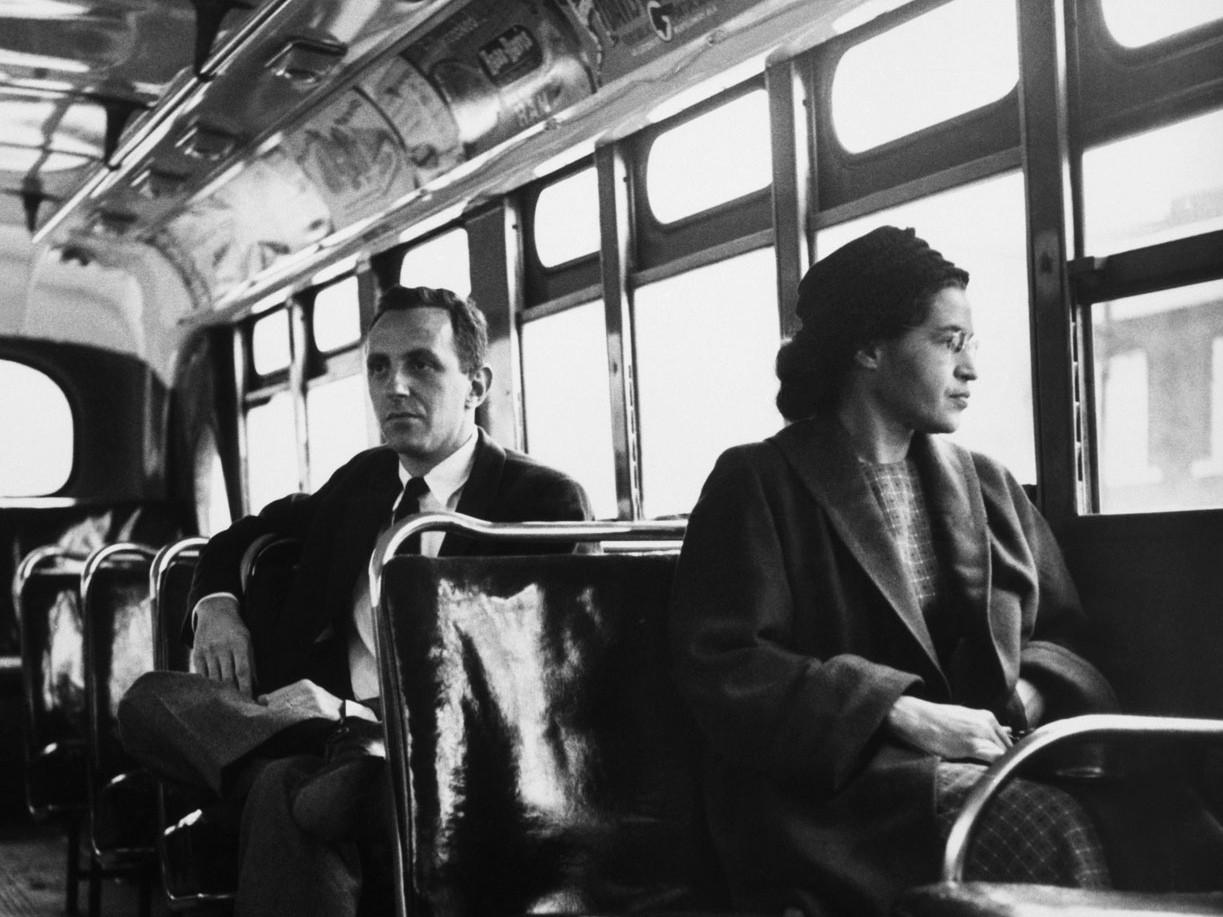 Parks on a Montgomery city bus in 1956