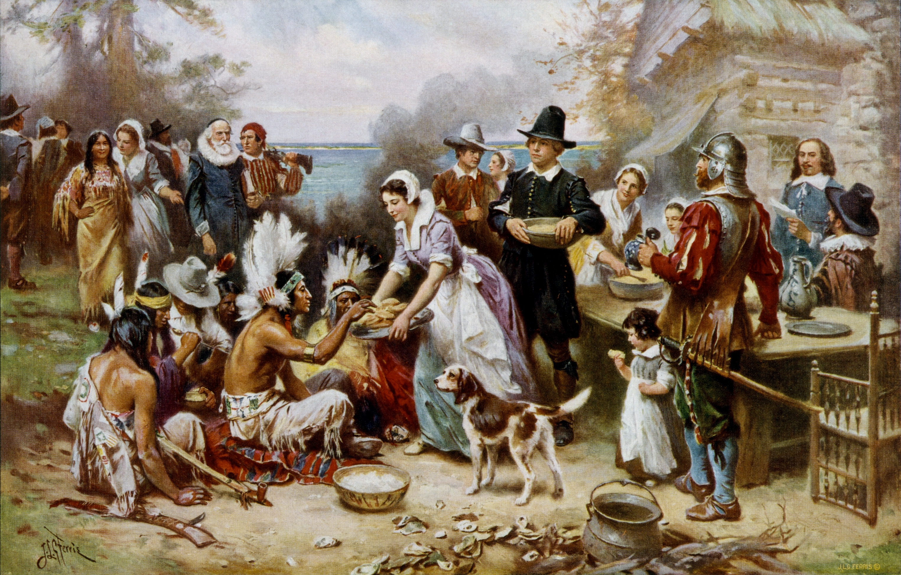 "The First Thanksgiving 1621," Jean Leon Gerome Ferris (1899)