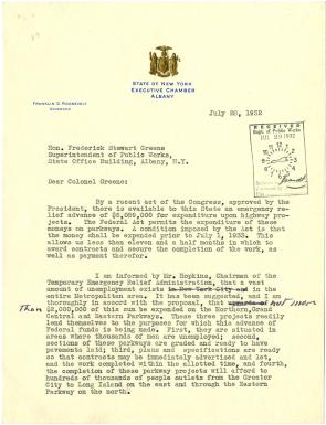 Franklin D. Roosevelt to Frederick S. Greene, July 28, 1932. (GLC00224)