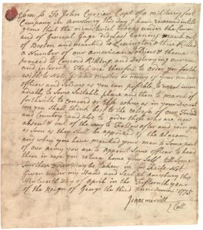 Isaac Merrill to John Currier, April 19, 1775. (Gilder Lehrman Collection)