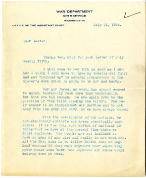William E. Mitchell to Lester D. Gardner, July 26, 1924 (Gilder Lehrman Collection)