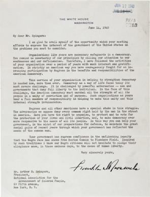 Franklin D. Roosevelt to Arthur B. Spingarn, June 14, 1940 (GLC04477)