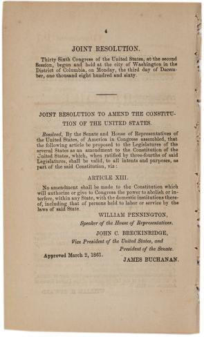 Proposed thirteenth amendment, April 30, 1861. (GLC09040p4)