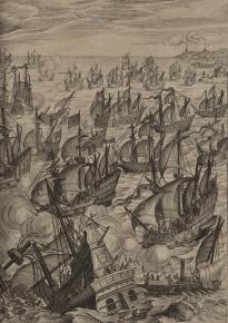 The defeat of the Spanish Armada, 1588. (Library of Congress, Kraus Collection, Rare Book and Spec. Collections Div.)