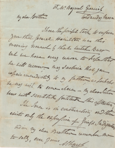 Lettera di Angelica Church al fratello Philip, 11 luglio 1804 (Gilder Lehrman Collection)