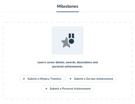 Screenshot of Military Milestones on VLM website